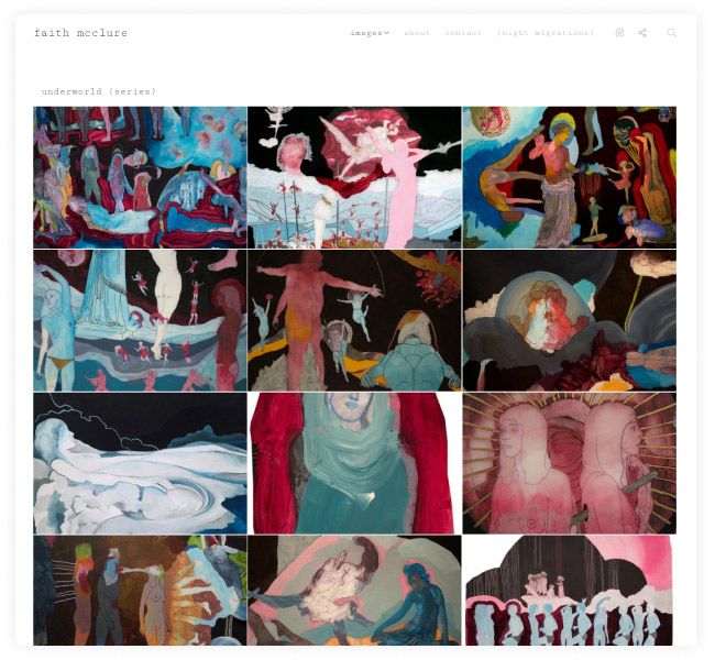 Website von Faith McClure mit ihrem monochromatischen Portfolio