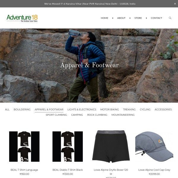 Sito web di e-commerce Adventure18