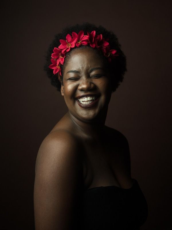 portrait of a mature black model smiling