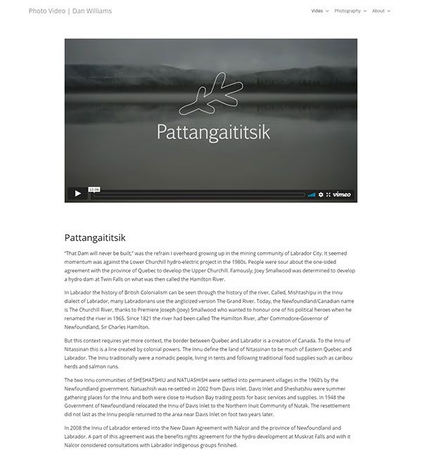 Daniel Williams - Sito web portfolio videografo - Pixpa