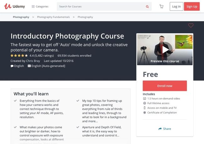 Wstępny kurs fotografii na Udemy