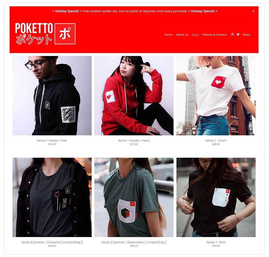 Sitio web de comercio electrónico de Poketto