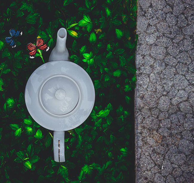 Creative conceptual photography of ceramic kettle