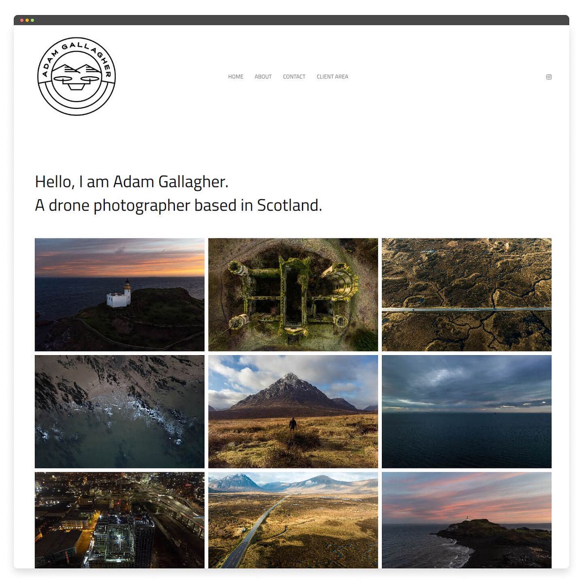 Projekt strony internetowej poświęconej fotografii dronowej Adama Gallaghera